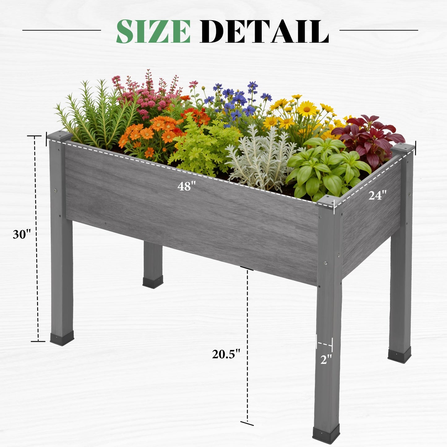 AMERLIFE Raised Garden Bed, 48x30x24 Inches Elevated Wood Planter Box with Legs, Bed Liner, Divider and Drainage Holes for Backyard, Patio, 200 lb Capacity - Grey