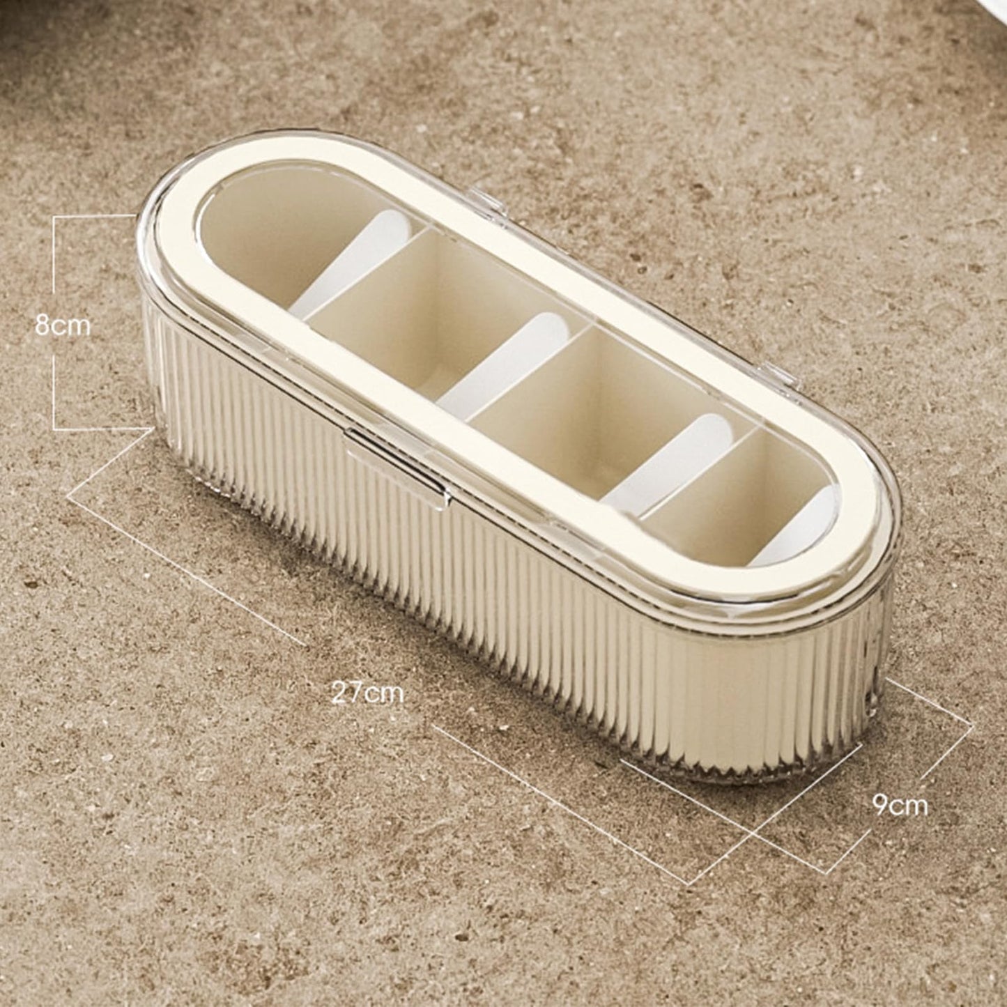 Buachois 4 Dividers Condiment Pot with 4 Spoons, PP and PET Container Condiment Box with Lid for Store Salt Cinnamon Cumin Parsley Flakes
