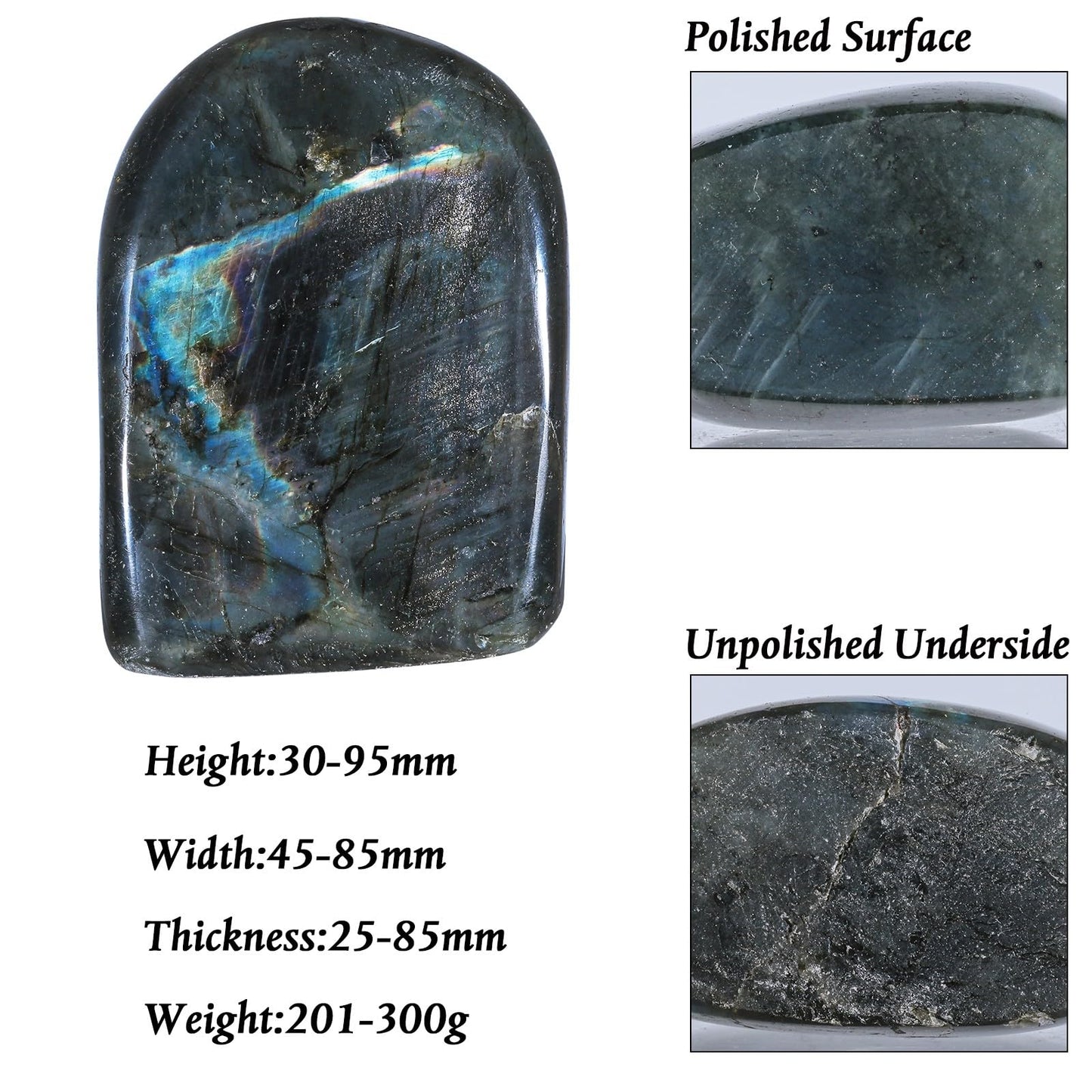 Rockcloud Irregular Natural Labradorite Palm Stone Slab, Polished Self-Standing Worry Crystal Specimen for Anxiety Meditation, 0.44-0.66 lb