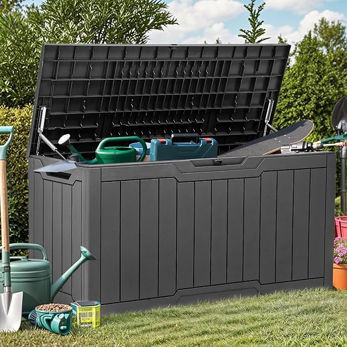 YITAHOME 80 Gallon Outdoor Storage Box, Large Waterproof Resin Deck Box, Indoor Outdoor Lockable Storage Container for Patio, Garden, Cushions, Tools, Equipment (Dark Gray)