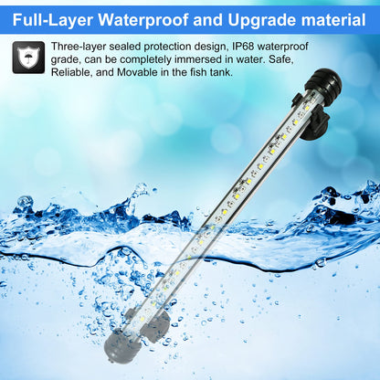 VARMHUS LED Aquarium Light, Color Changing Submersible Fish Tank Light with Timer for Sunrise and Sunset (18cm, Blue+White)