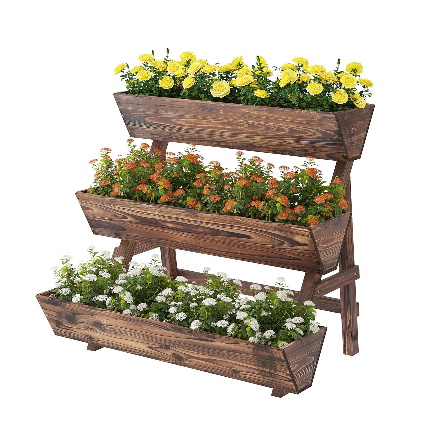 Dawnyard 3-Tiers Wooden Raised Garden BedPlanter Box Gardening Outdoor Planter Box Patio Kit Tiered Planter Box Vertical Garden Planter Wood Plant Stand for Patio, Balcony, Freestanding (Carbonized L)