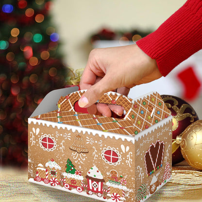 FRIDAY NIGHT 24 Pcs Christmas Treat Boxes Gingerbread House Cardboard Cookie Goody Gable Candy Bags Xmas Cupcake Goodie Box