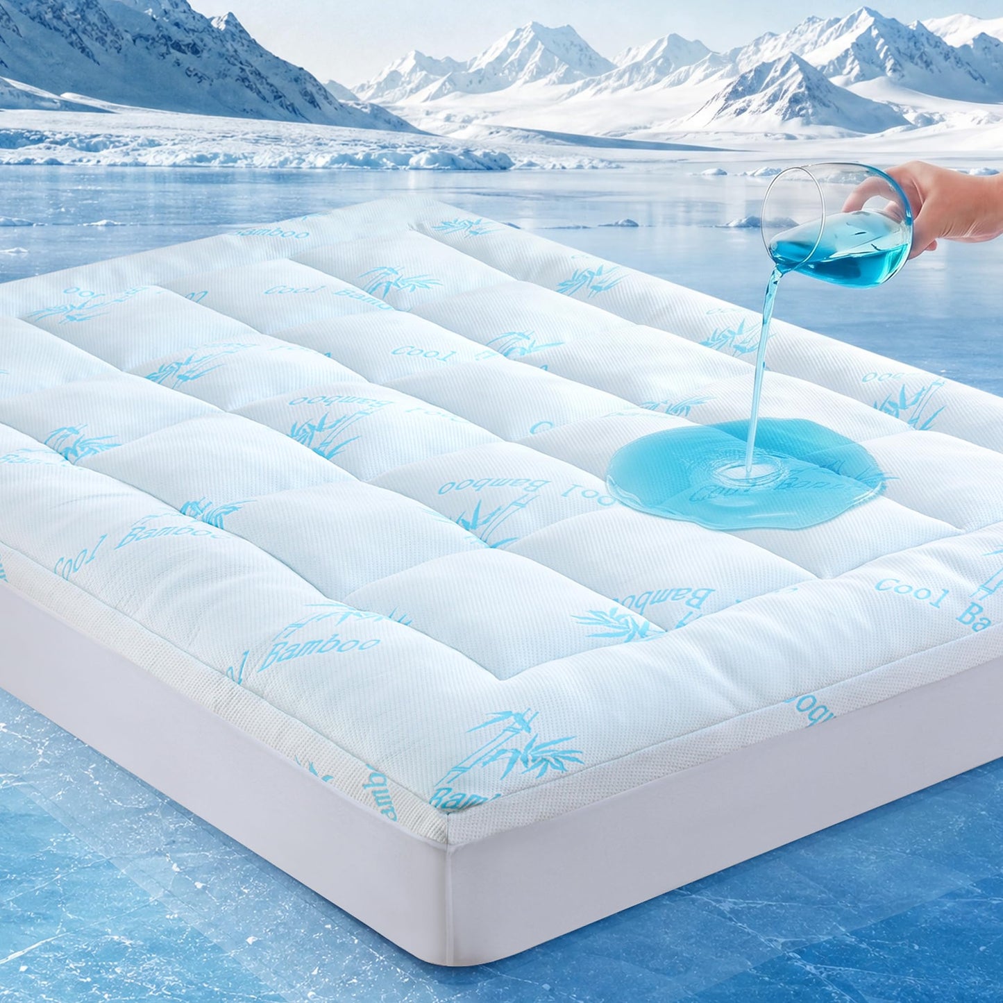 DOWNCOOL 100% Waterproof Full Size Mattress Topper, Cooling Pillow Top Memory Foam Mattress Topper for Hot Sleepers, Viscose Derived from Bamboo, Deep Pocket Fits 8-21 Inch