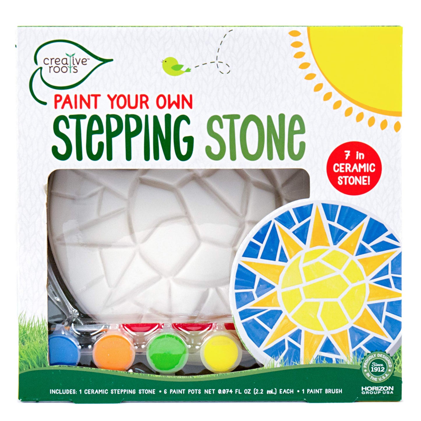Creative Roots Mosaic Sun Stepping Stone Kit, Includes 7-Inch Ceramic Stepping Stone & 6 Vibrant Paints, DIY Garden Stone for Kids Ages 6+