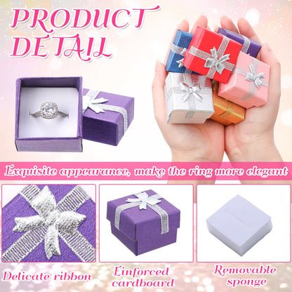 Bucherry 72 Pcs Ring Box Bulk Cardboard Jewelry Gift Boxes with Ribbon Bow Small Earring Case for Wedding Mothers Day Packaging(Modern Color)