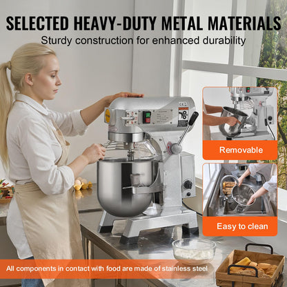 VEVOR Commercial Food Mixer 10Qt, Commercial Mixer with 3 Adjustable Speeds, 550W Dough Mixer,Commercial Stand Mixer with Stainless Steel Bowl