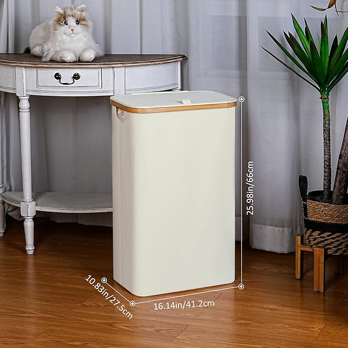 Slim Laundry Hamper, 75L Beige Narrow Laundry Basket