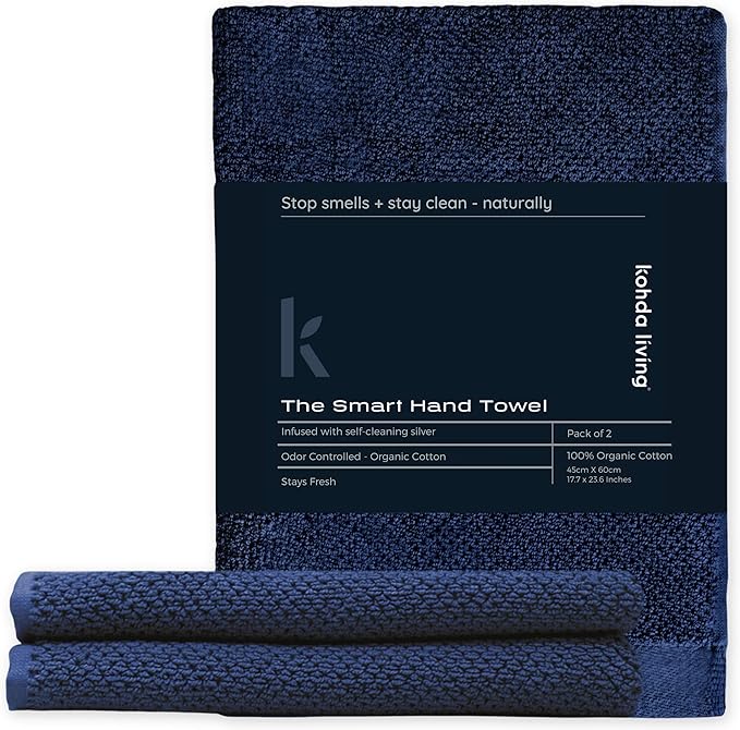 Luxury Silver-Infused Navy Blue Hand Towel Set of 2, 23.6"x17.7"
