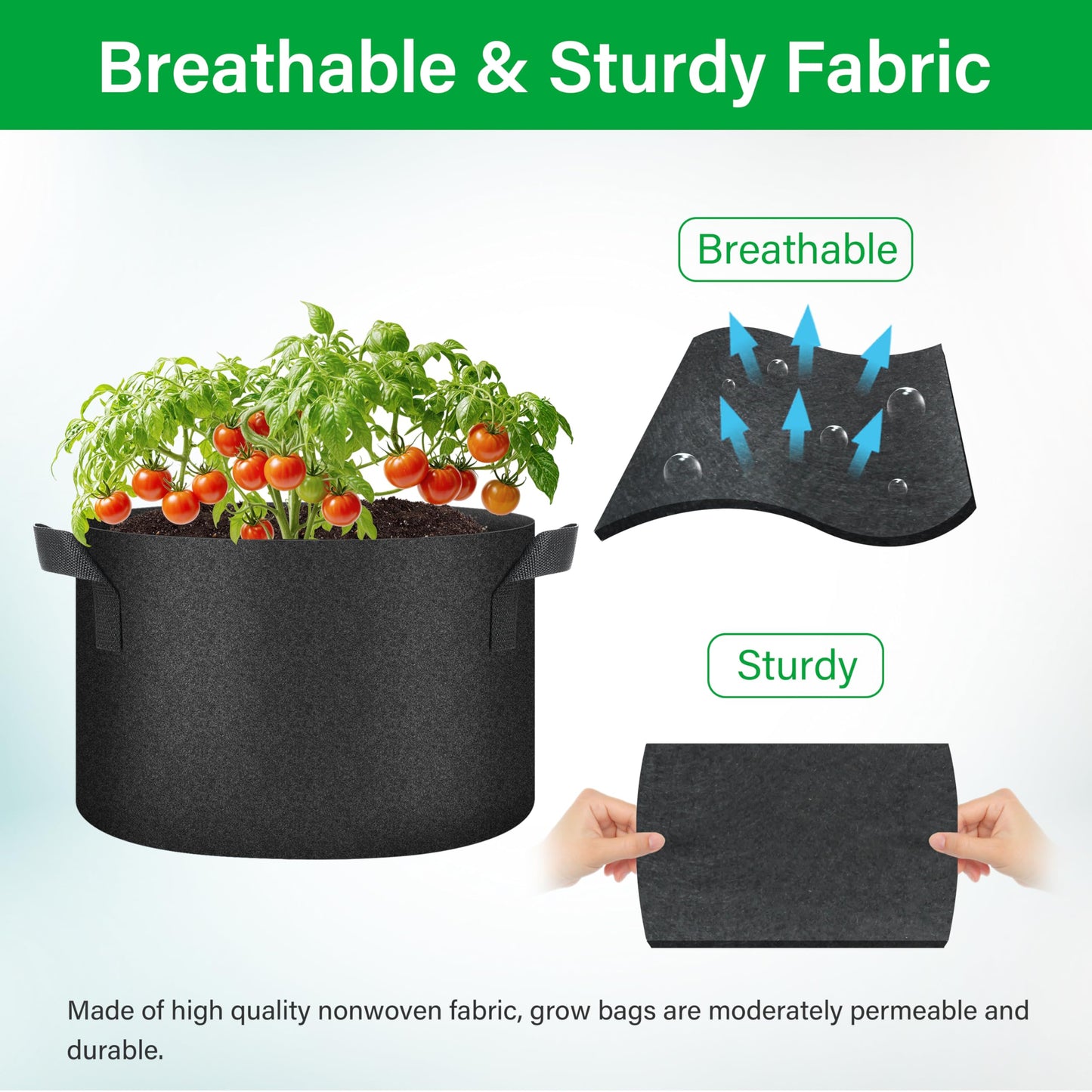 YSSOA 5-Pack 7 Gallon Grow Bags, Aeration Nonwoven Fabric Plant Pots with Handles, Heavy Duty Gardening Planter for Potato, Tomato, Vegetable and Fruits, Black 2024 Version