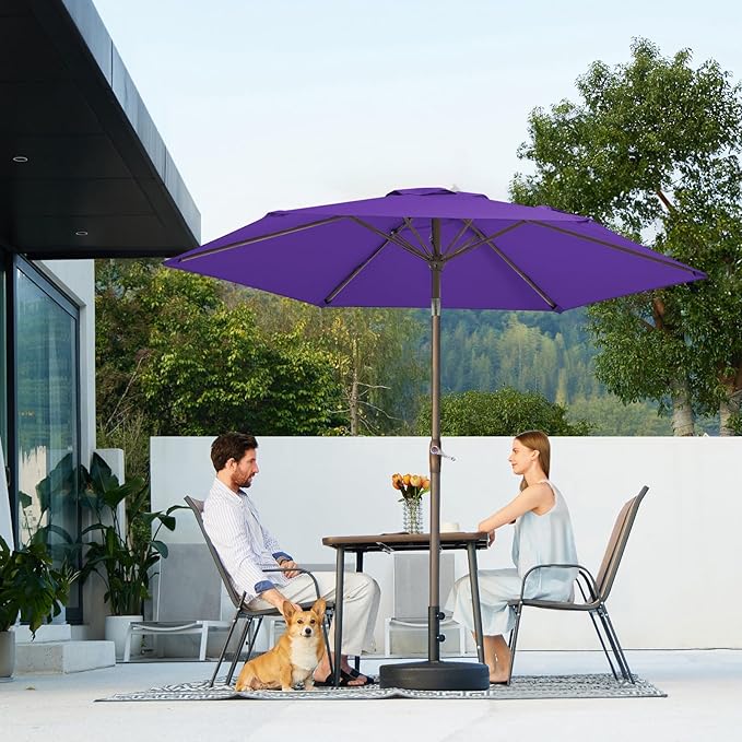 JEAREY 7.5FT Patio Umbrella Market Table Umbrella with 6 Sturdy Ribs, Push Button Tilt/Crank Outdoor Umbrella for Garden, Deck, Backyard, Pool and Beach,Dark Purple