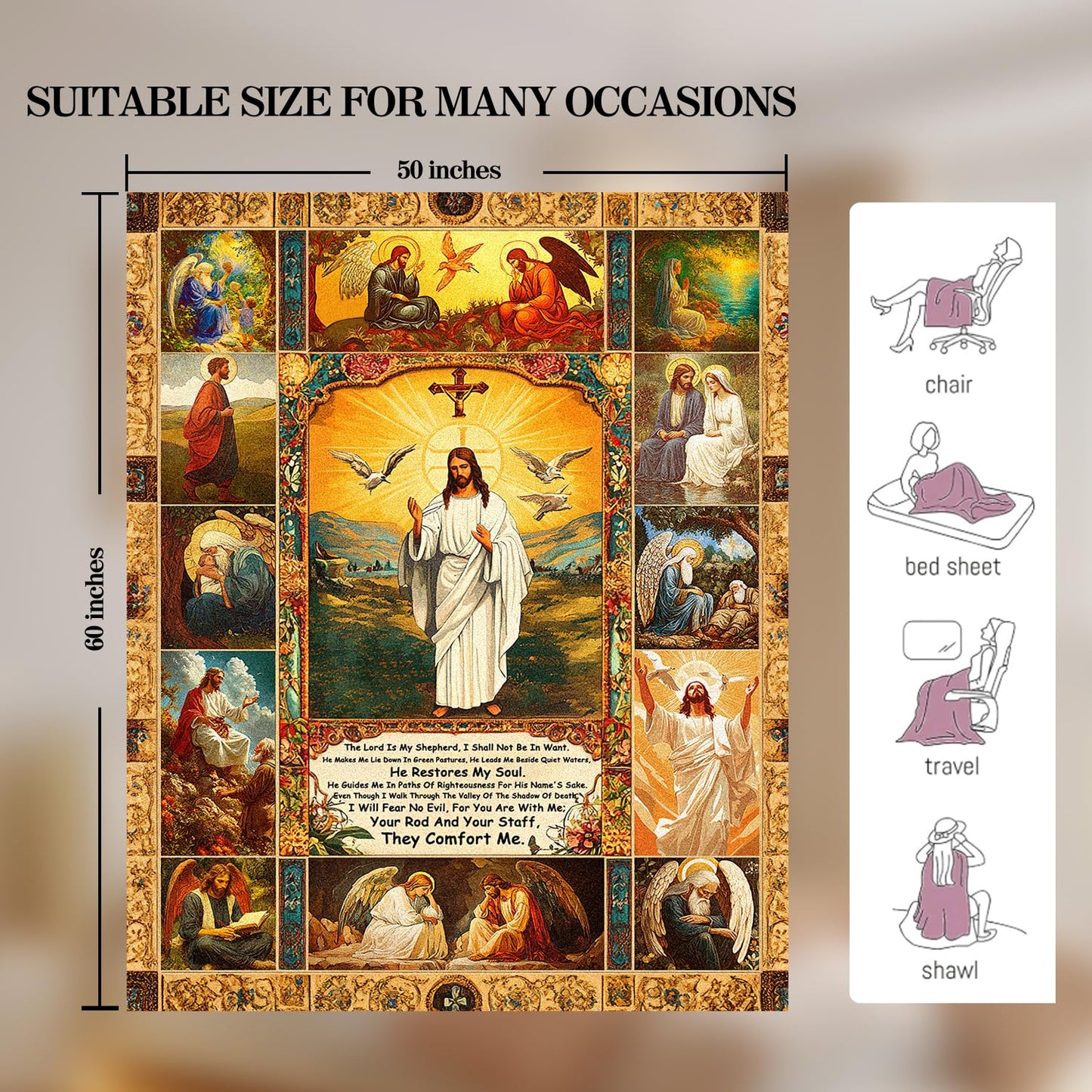 Christian Jesus Blanket Christian Prayer & Scripture Throw Blanket - Inspirational Bible Verses, Ultra-Soft Lightweight Flannel (60"X50") for Adults & Kids - Uplifting Faith Gift