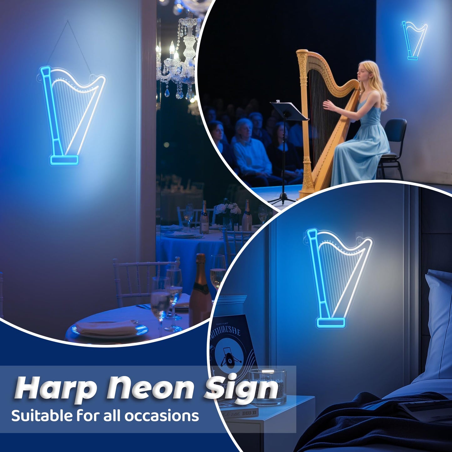CoolGift Mart Harp Neon Sign, Dimmable LED Harp Room Decor Light With USB Powered, Decorations for Bedroom Living Room Club Music Studio, Gifts for Harp Enthusiasts Music Lovers