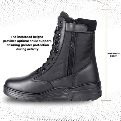 Savage Island Leather Side Zip & Lace Up Army Tactical Combat Boots Black for Work, Security, Motorcycle, Cadet