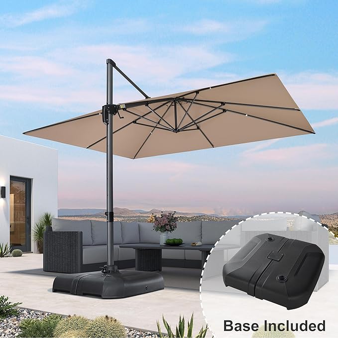 PURPLE LEAF 10' X 13' Square Cantilever Umbrella Patio Umbrella with Base Outdoor Umbrella Aluminum Offset with 360-degree Rotation for Garden Deck Pool Patio Taupe