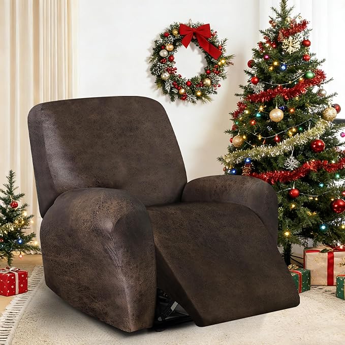 ANARACHON Leather Look Recliner Chair Covers, 4-Pieces Stretch Recliner Cover