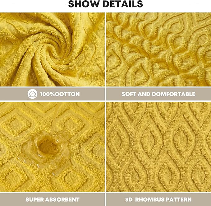Artoid Mode 2 Pcs Yellow 3D Diamond Grid Jacquard Hand Towels