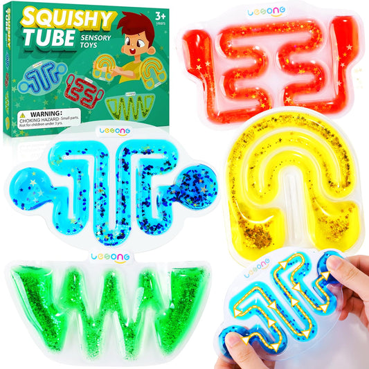 Squishy Sensory Fidget Toys for Kids - Autism Sensory Quiet Fidget for Classroom Students Autistic Children Special Needs, Anxiety Relief for Calm Down, Squeeze Sensory Tube Easter Basket Essentials