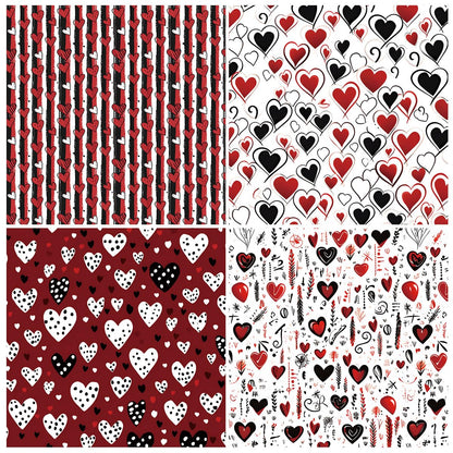 Valentine’s Day Scrapbook Paper 12 x 12 Double Sided Printing Red Black Heart Love Patterned Craft Paper for Card Making Photo Album Wedding Anniversary Party Decorative 24 Sheets