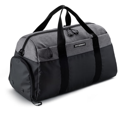 Fitgriff® Gym Bag V2 for Men and Women with Shoe & Wet Compartment - Duffle Bag for Travel, Sports, Fitness and Workout (Black/Grey, 19 x 10 x 11″ (Small))