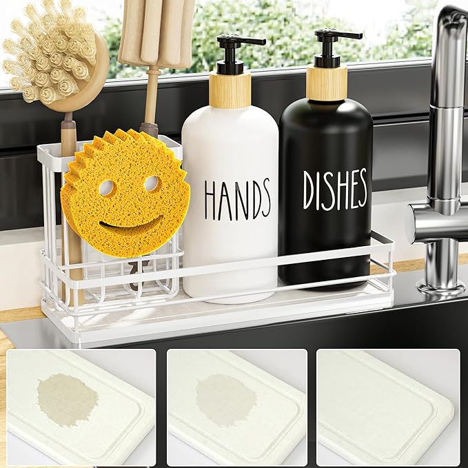 Moforoco Kitchen Dish Soap Dispenser Set, 16OZ Glass Bottle, Hand and Dish Soap