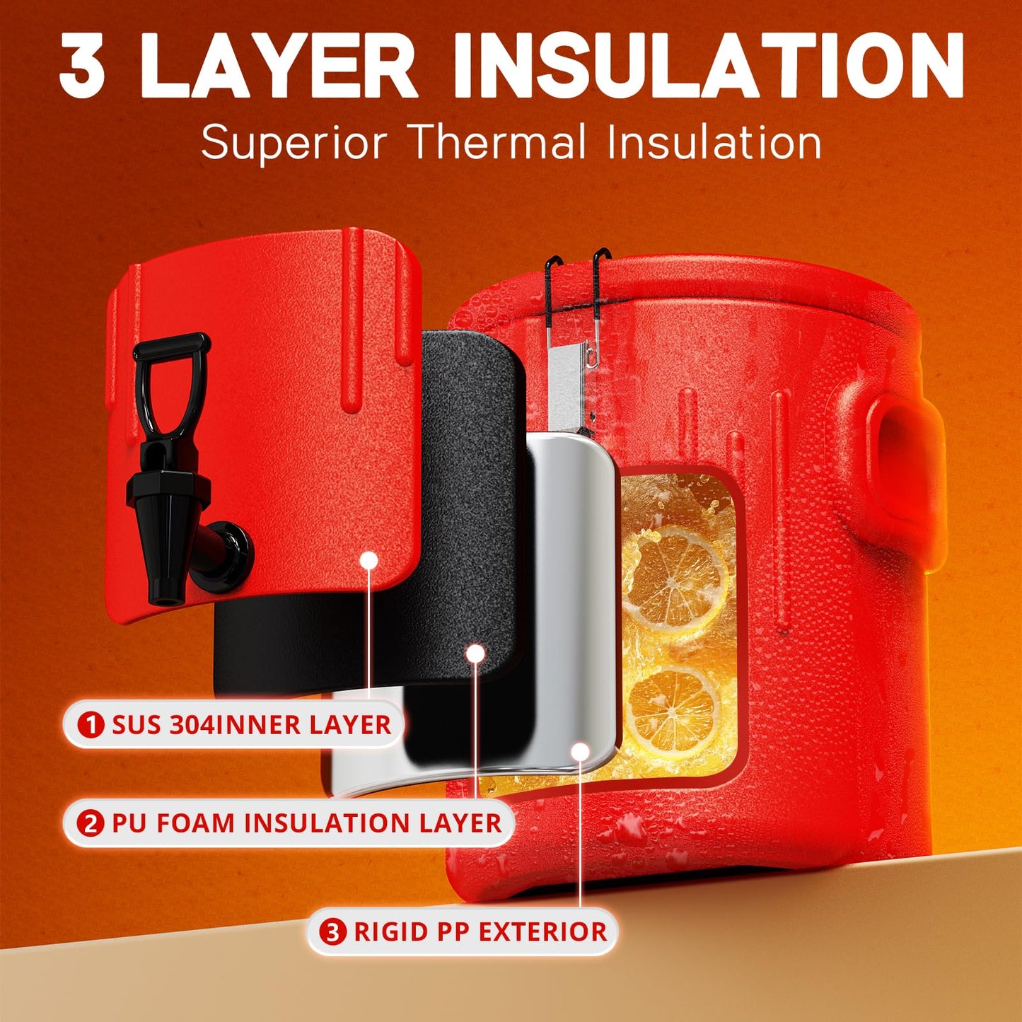 Insulated Beverage Dispenser 8.5 Gallon - Ice and Hot Drink Dispenser with 304 Stainless Steel Interior and Spout, Portable Hot Water Dispenser, Outdoors Cooler Jug for Camping Party Sports