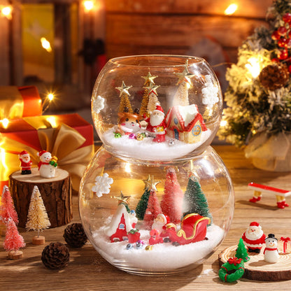 Roowest 96 Pcs Miniature Ornaments for Snow Globe Kit DIY Christmas Village Decoration Christmas Figurines Mini Ornaments with Snowman Reindeer Santa Claus Snowflake(Green)