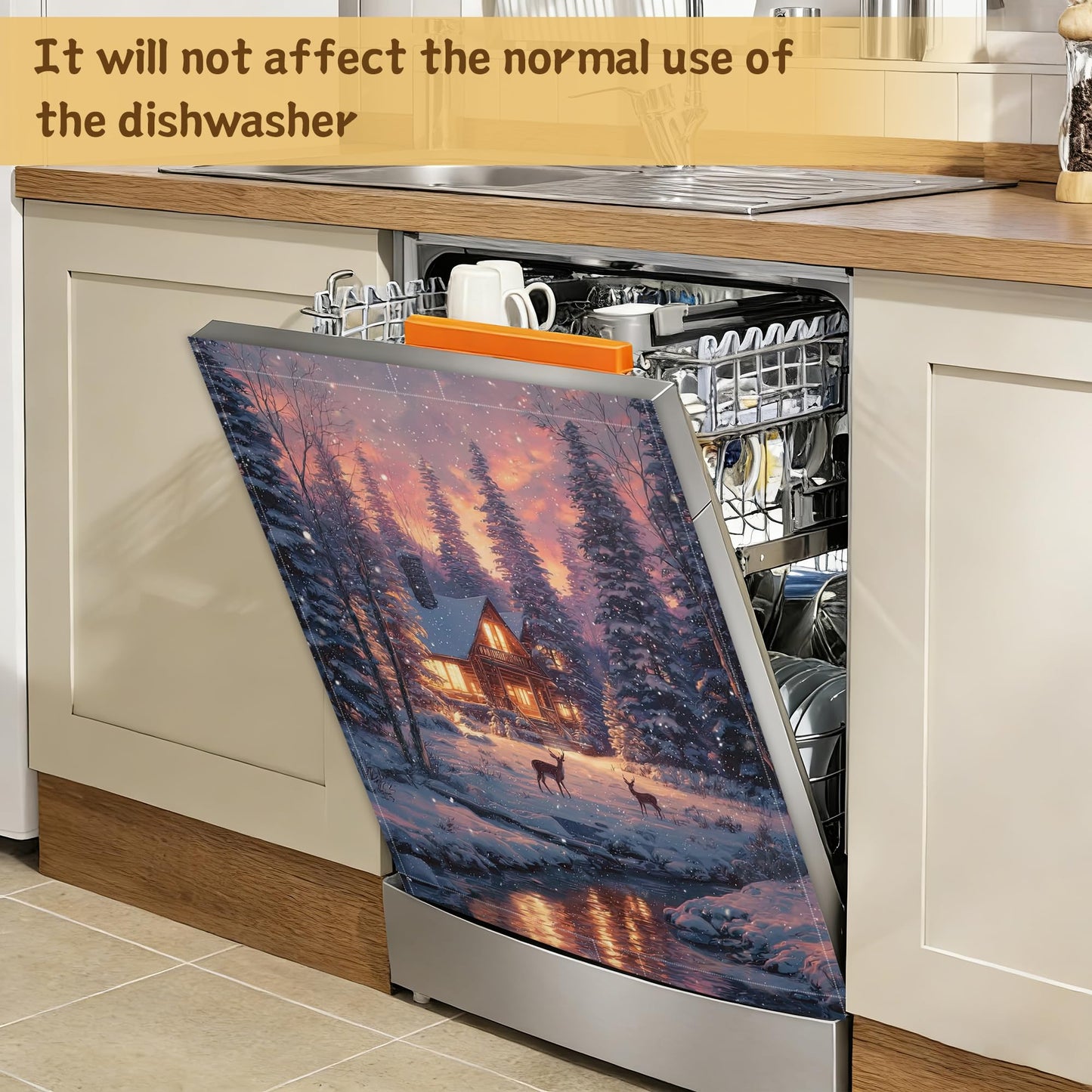 Christmas Scene Snowflakes Magnetic Dishwasher Cover for Kitchen Decor, Reusable Appliance Front Panel, Refrigerator Magnet Cover, 23 x 26 in