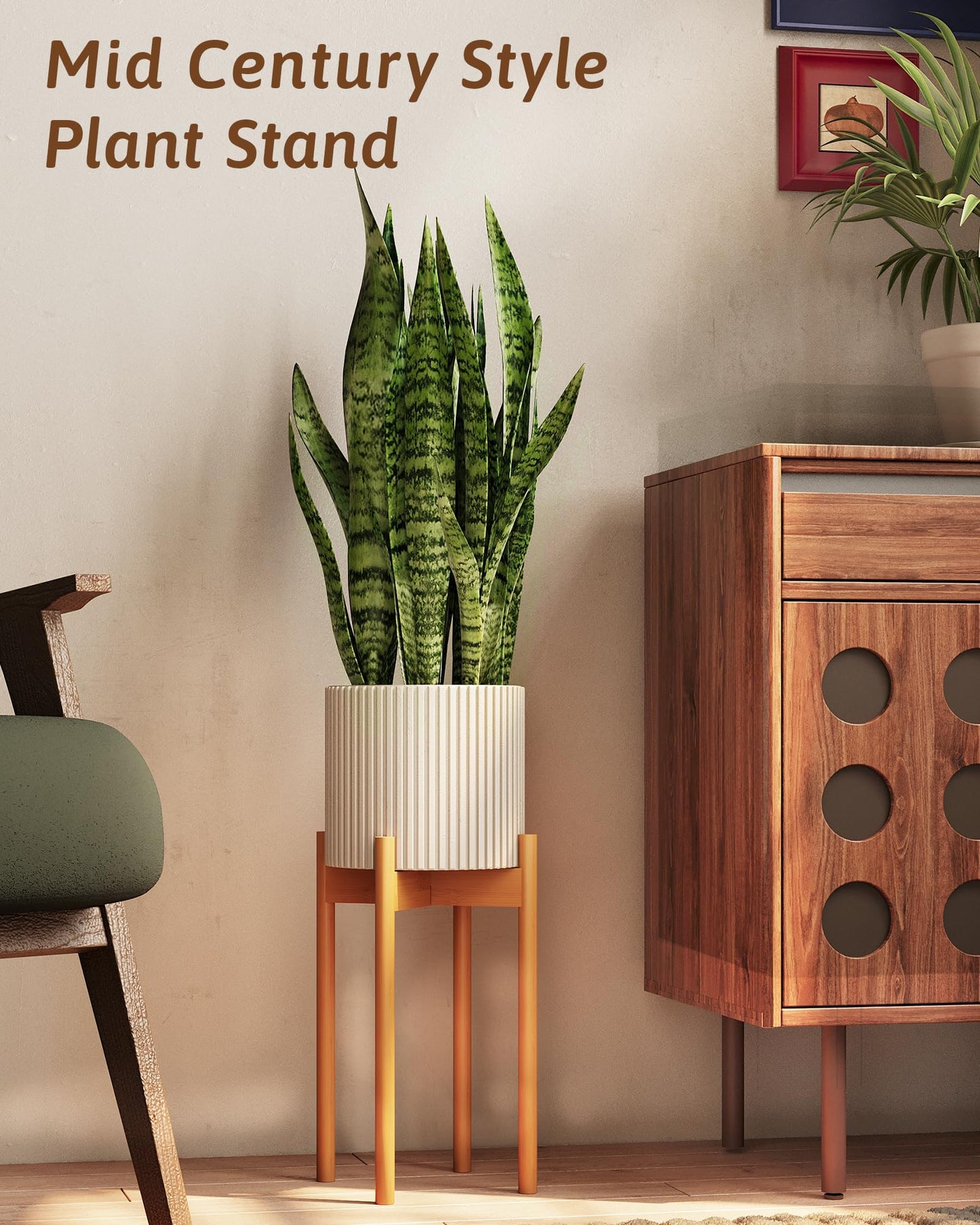 GENTINGBRO Adjustable Plant Stand Indoor, Bamboo Plant Stand Fits 8 9 10 11 12 Inches, Small Corner Planter Holder for Indoor Plants, Single Floor Plant Stands for Living Room Balcony, Light Brown Tall