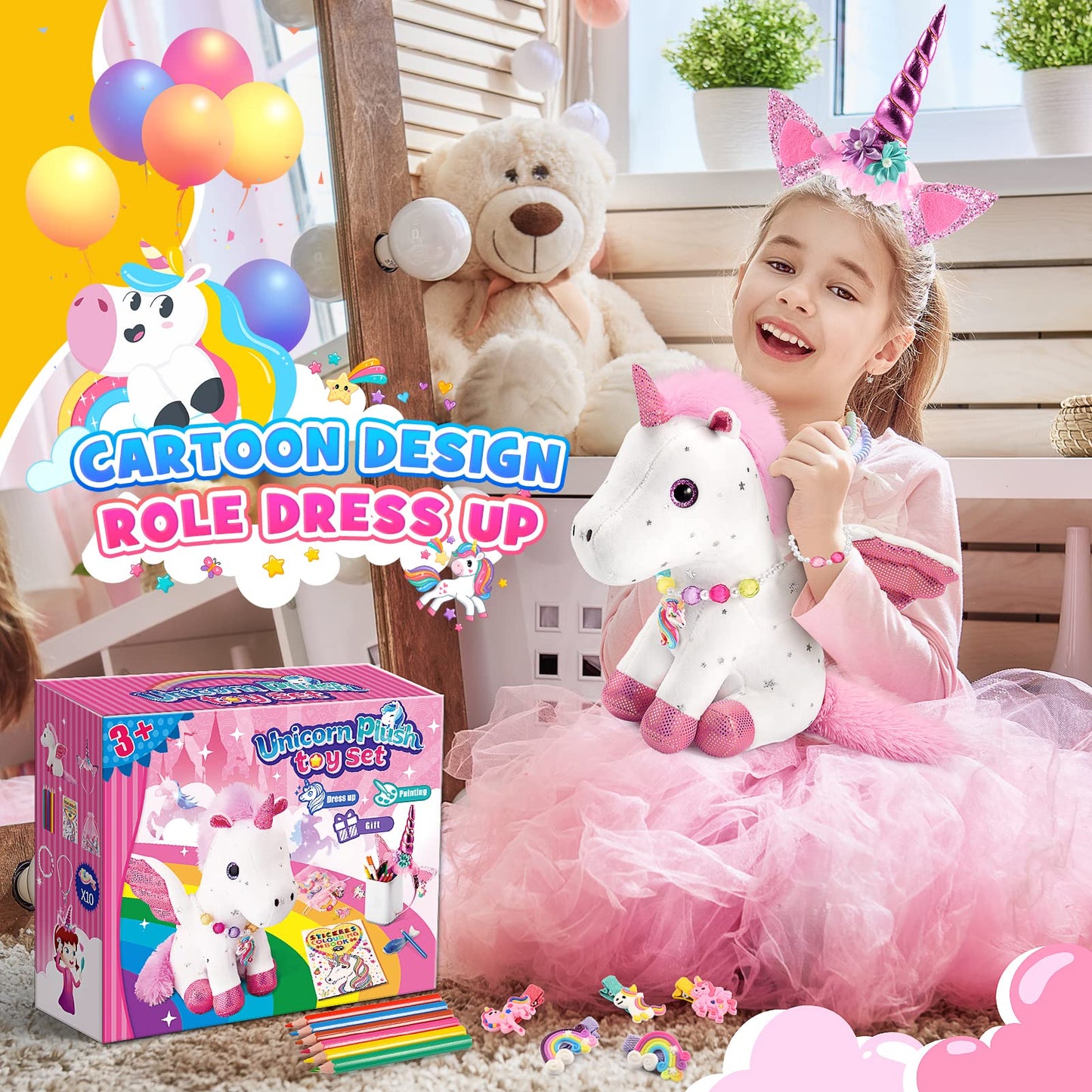 EUCOCO Unicorn Gifts for Girls Age 3-8, Unicorn Soft Toys for 3 4 5 6 7 Year Old Girls Stuffed Animals for Kids for 3-8 Year Old Girl Toys Kids Toy Age 3-8 Birthday