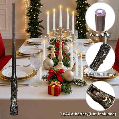 Sunjas Christmas Tree Candles with Magic Wand 12 Pack Flameless Candles for Christmas Tree Flickering Battery Operated LED Candle for Holiday Home Party Decor with Crystal Ball Hook