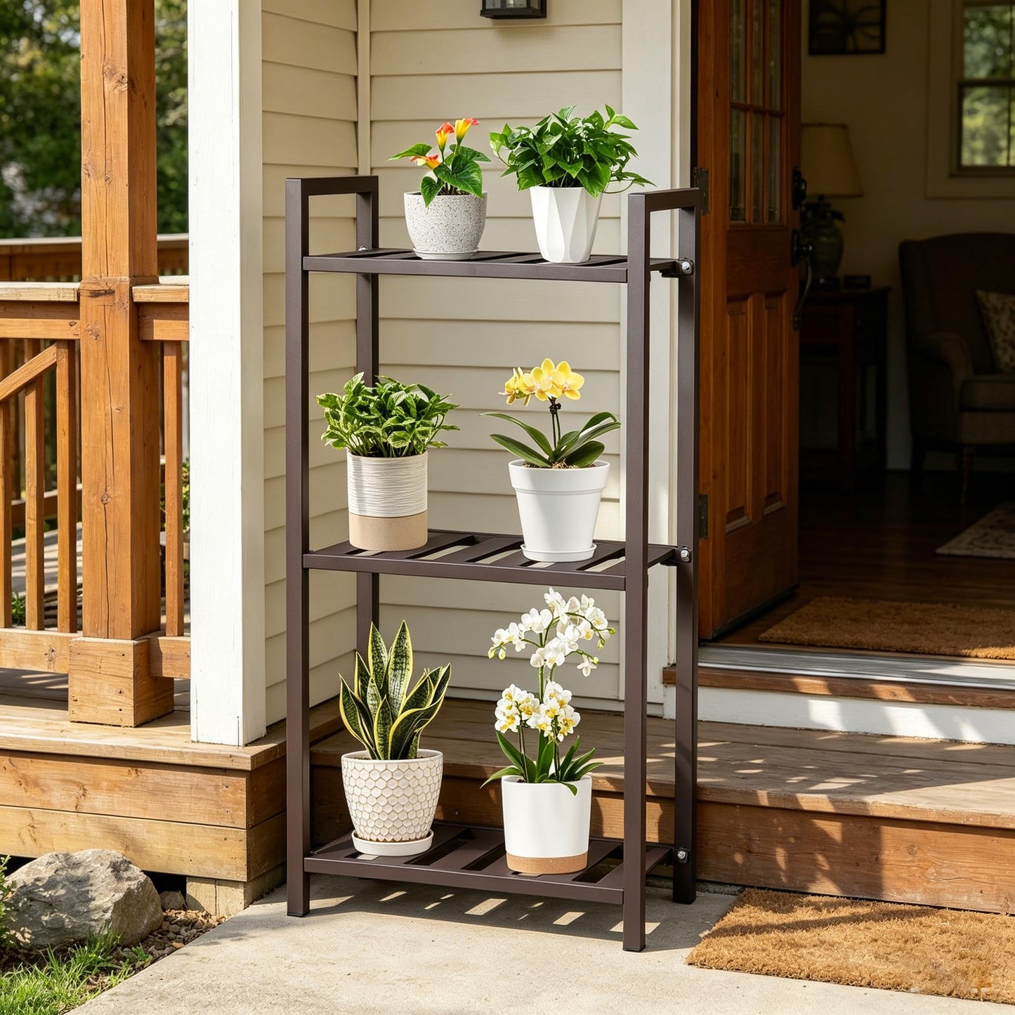 DHYGOTFUR 3-Tier Aluminum Plant Stand, Lightweight Heavy-Duty Plant Shelf, Waterproof Rustproof Multi-Use Storage Rack for Indoor Outdoor, Patio Garden Balcony Bathroom Organizer