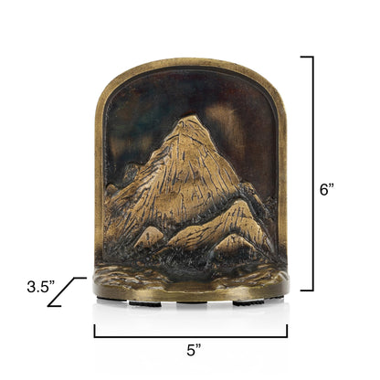 CRAFTSMAN ROAD Cast Iron Mountain Bookends Set, Antique Brass Book Ends, 2 Decorative Book Holders for Shelves or Bookcase, Stylish Brass, Non-Skid Anti-Slip Heavy Duty, Home Décor Gift