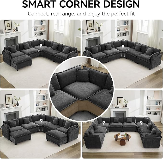 113'' V Shaped Cloud Sectional Sofa, Oversized Deep Seat Couches