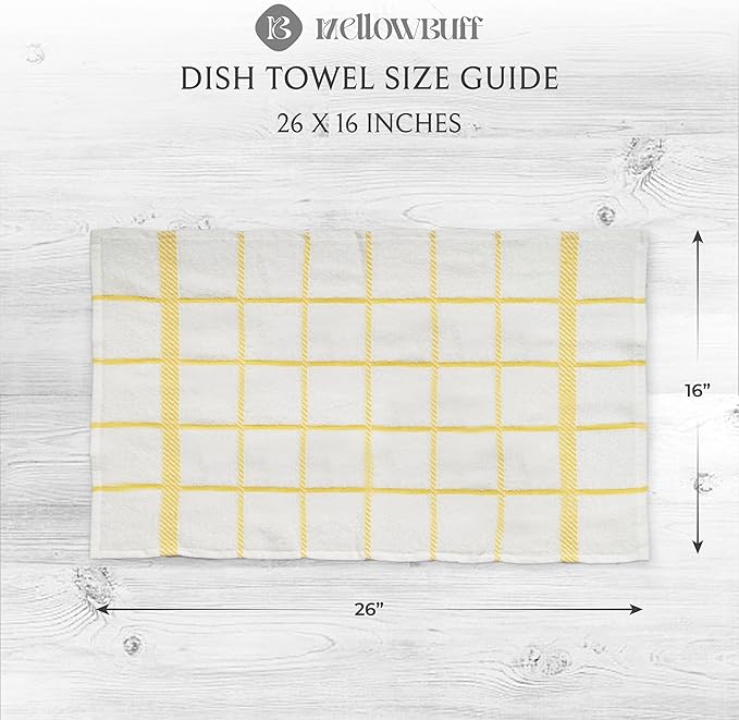 100% Cotton Terry Dish Towels, 4 Pack Checks, 16 x26 Inches, Super Soft and