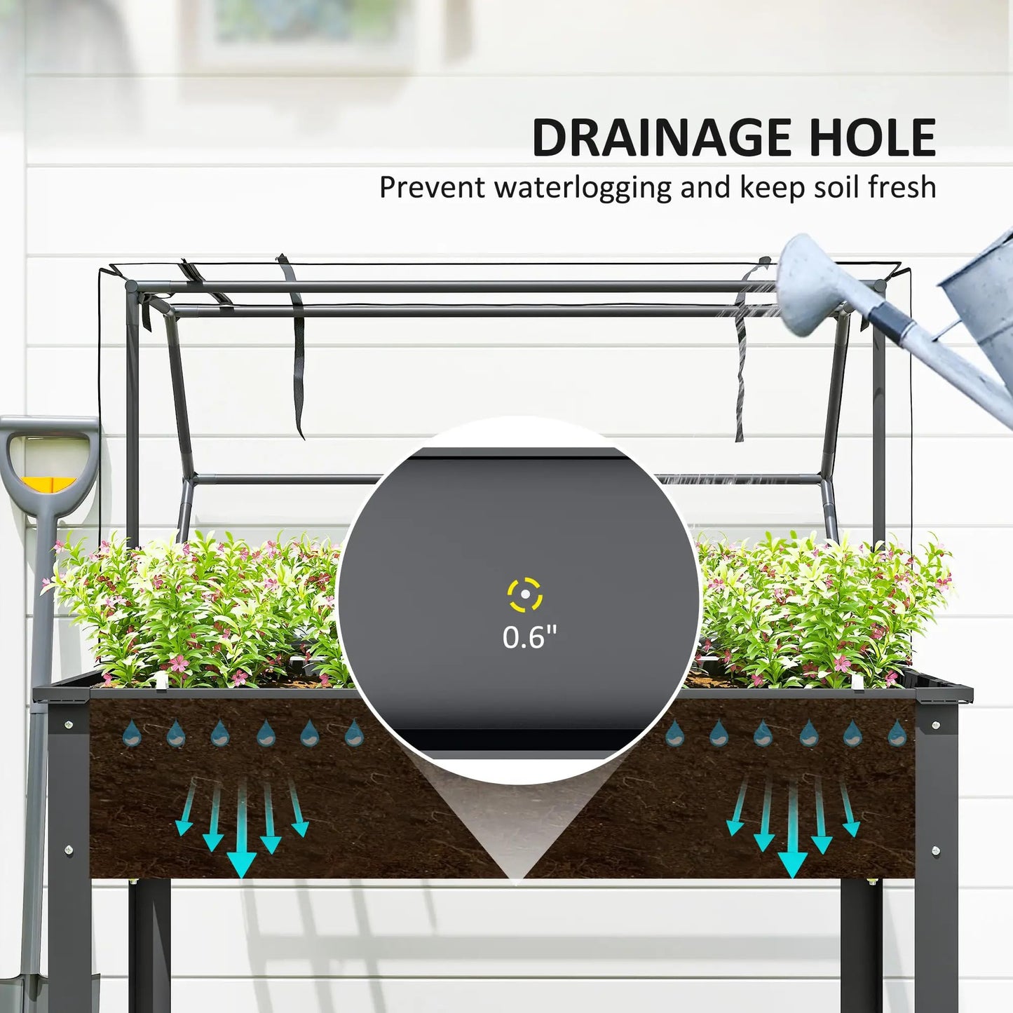 Elevated Raised Garden Bed with Mini Greenhouse, Dark Gray Metal Planter Box with Flip-Up Protective Cover, 39.4" x 18.9" x 48.8", 110 lbs Capacity