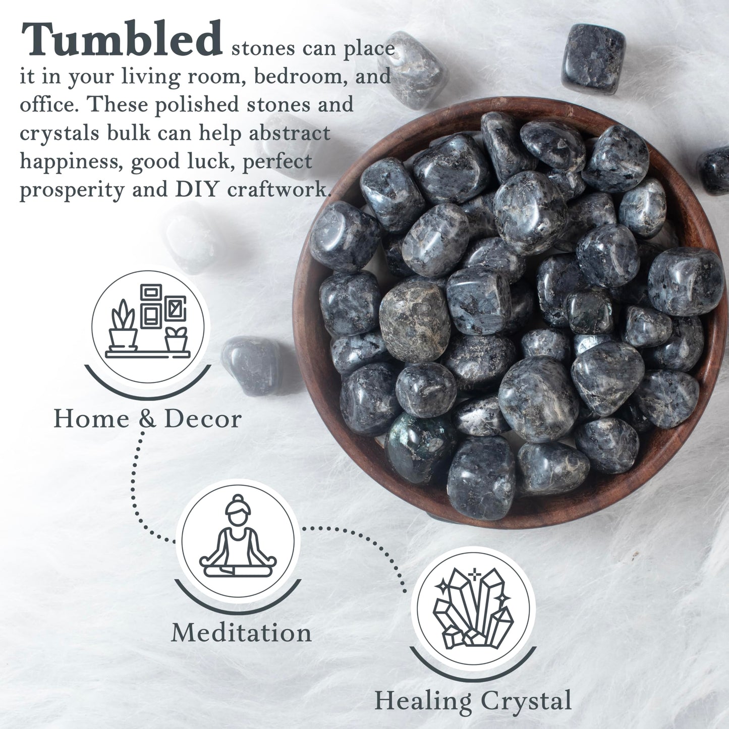 ZAICUS 1lb Larvikite Tumbled Stones | Polished Crystals Healing | Natural Stones | Feng Shui | Chakra Balancing | Good Luck | Reiki Gift | Home Decor | Size 20-25 mm