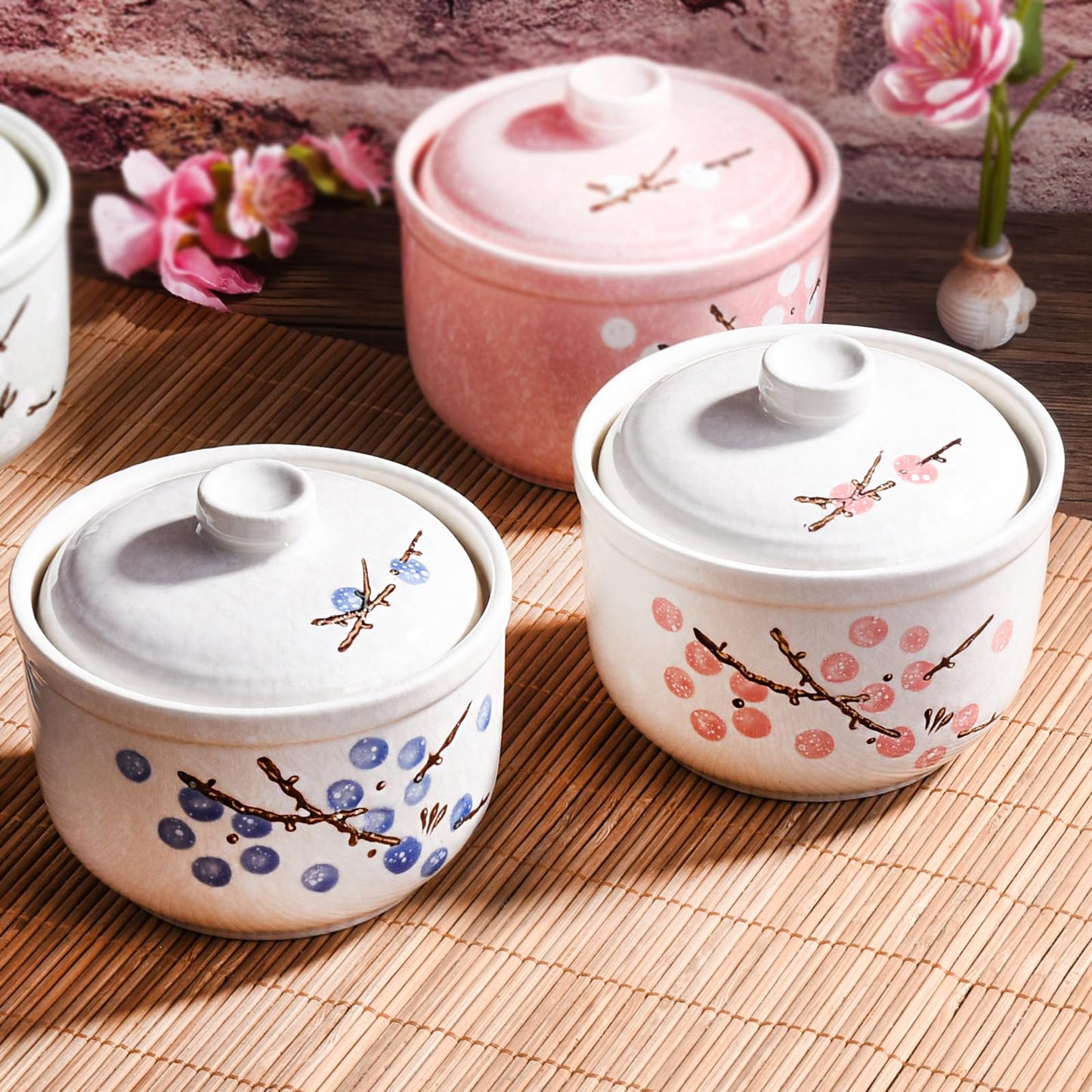 Whitenesser Ceramic Stew Bowl with Lid and Spoon Set of 2, Multi-Use for Stew, Soup, Salt, Sugar and Spice, Kitchen Container