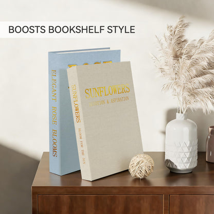 Sprsthai Premium Linen Decorative Book Box Set of 2 - Letter Gold Foil Embossed with Hidden Storage | Coffee Table, Bookshelf & Mantel Decor & Keepsake Organizer to Elevate Home Aesthetic,Blue