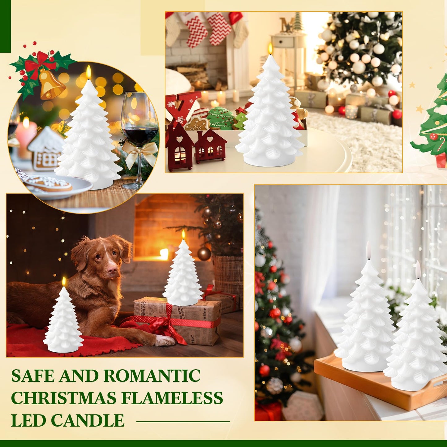 Aurelema 2 Pack 8" Large Christmas Tree Flameless Candle with Remote Timer, Large Real Wax Battery Operated Pillar Candle, 3D Wick LED Flickering Candles for Xmas Party Home Dinner Decor(White)