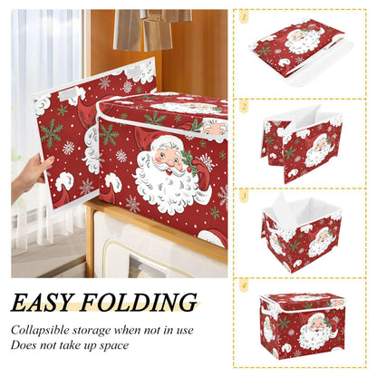 xigua Christmas Santa Claus Storage Bins with Lids and Carrying Handle,Foldable Storage Boxes Organizer Containers Baskets Cube with Cover for Home Bedroom Closet Office