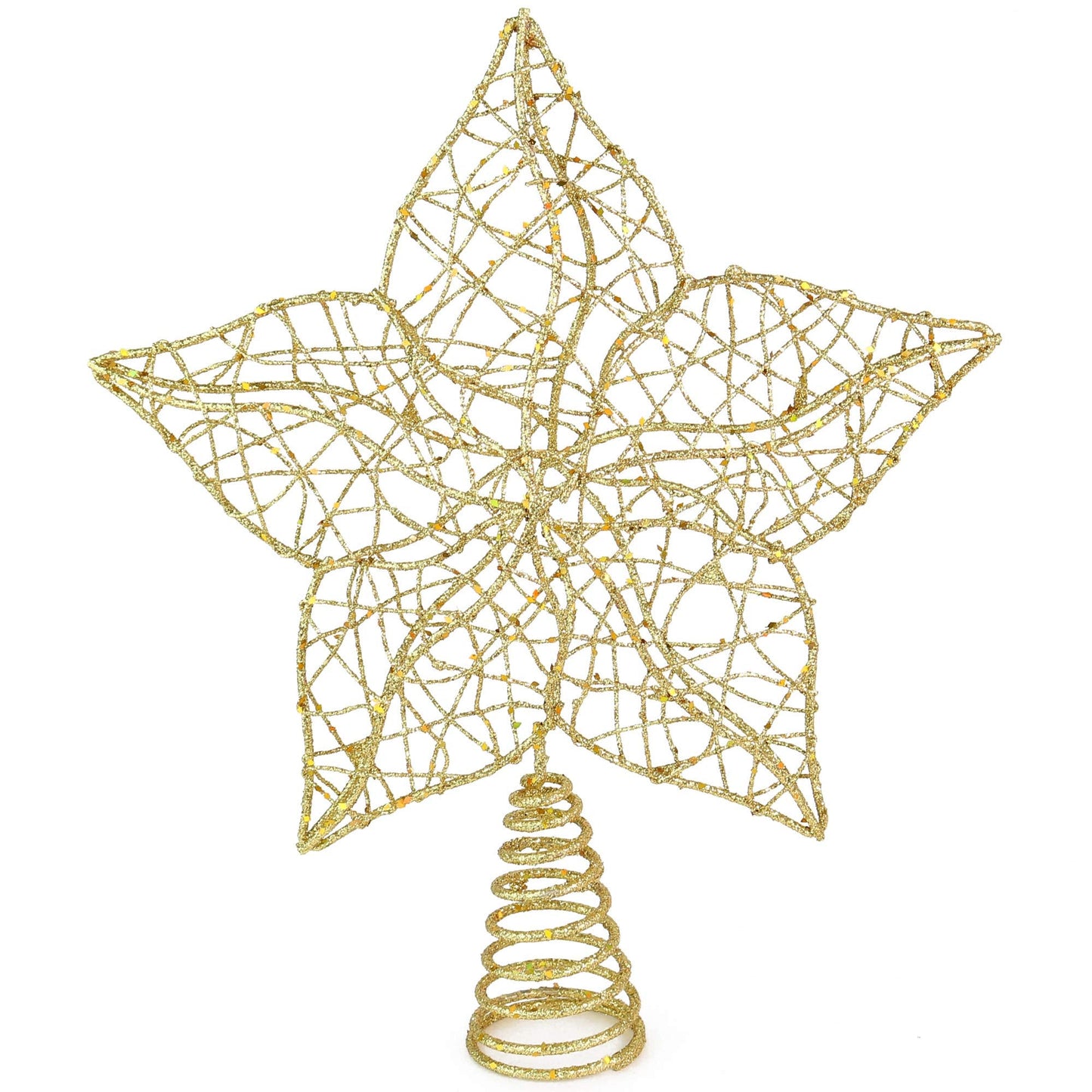 Ornativity Glittered Star Tree Topper - Christmas Gold Sparkle Wire Star Flower Leafy Petal Holiday Decor Xmas Trees Top Toppers Decorations 12"