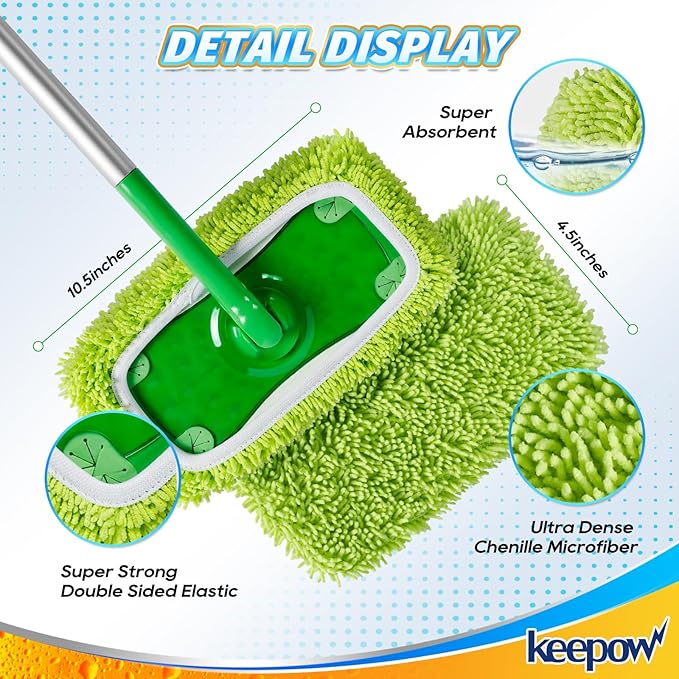 KEEPOW Reusable Microfiber Mop Pads Compatible