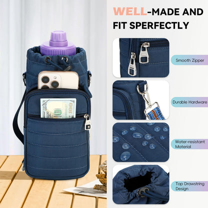 YIQUN Water Bottle Holder with Strap, Water Bottle Carrier Bag with Phone Pocket 32oz 40oz Insulated Water Bottle Holder for Walking, Hiking