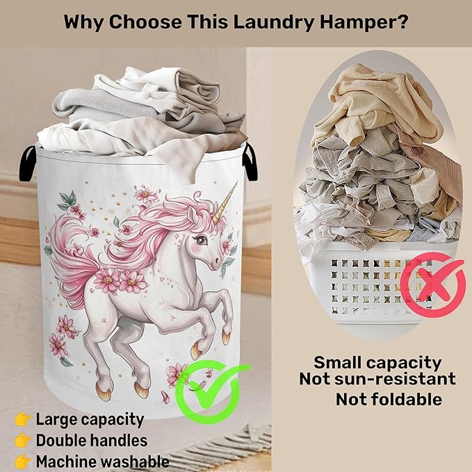 Unicorn Pink Foldable Canvas Laundry Basket