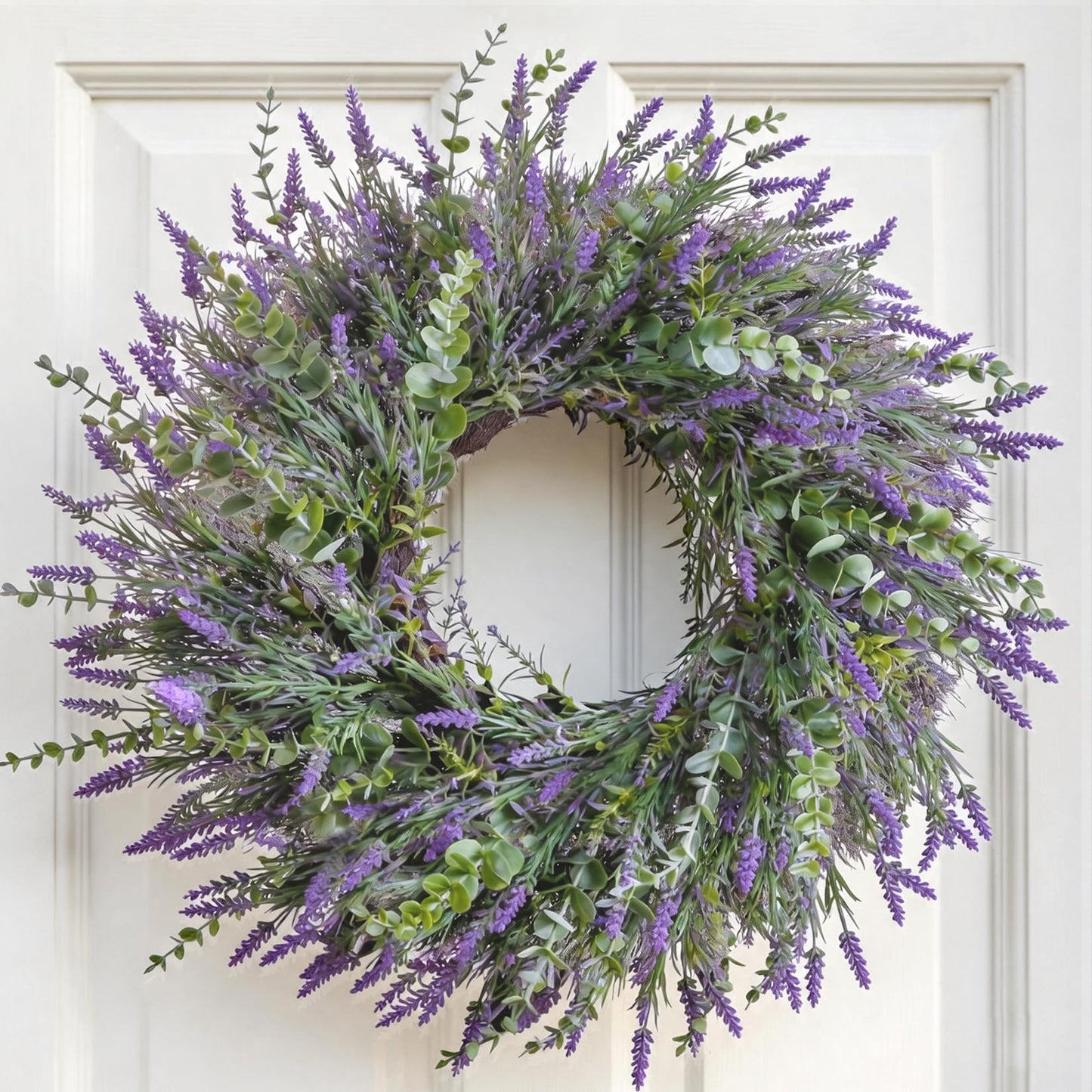 26'' Lavender & Eucalyptus Wreath for Front Door, Window - Artificial Eucalyptus Leaves Greenery Outdoor Wreath for Wedding Farmhouse Porch Wall Room Home Decor (Purple)