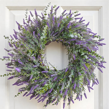 26'' Lavender & Eucalyptus Wreath for Front Door, Window - Artificial Eucalyptus Leaves Greenery Outdoor Wreath for Wedding Farmhouse Porch Wall Room Home Decor (Purple)