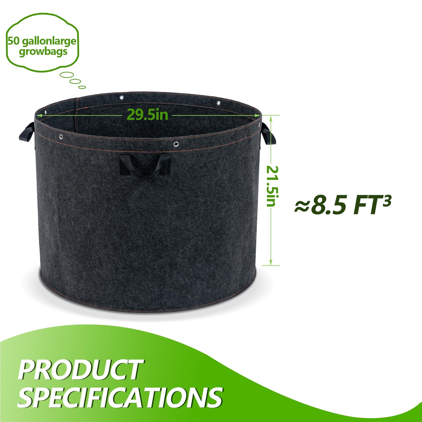FVOTNW 50 Gallon Grow Bags, 2 Pack Thickened Aeration Large Fabric Pots with Handles 29''×21'', Heavy Duty Planting Bags for Potato, vegetables, Flowers & Trees