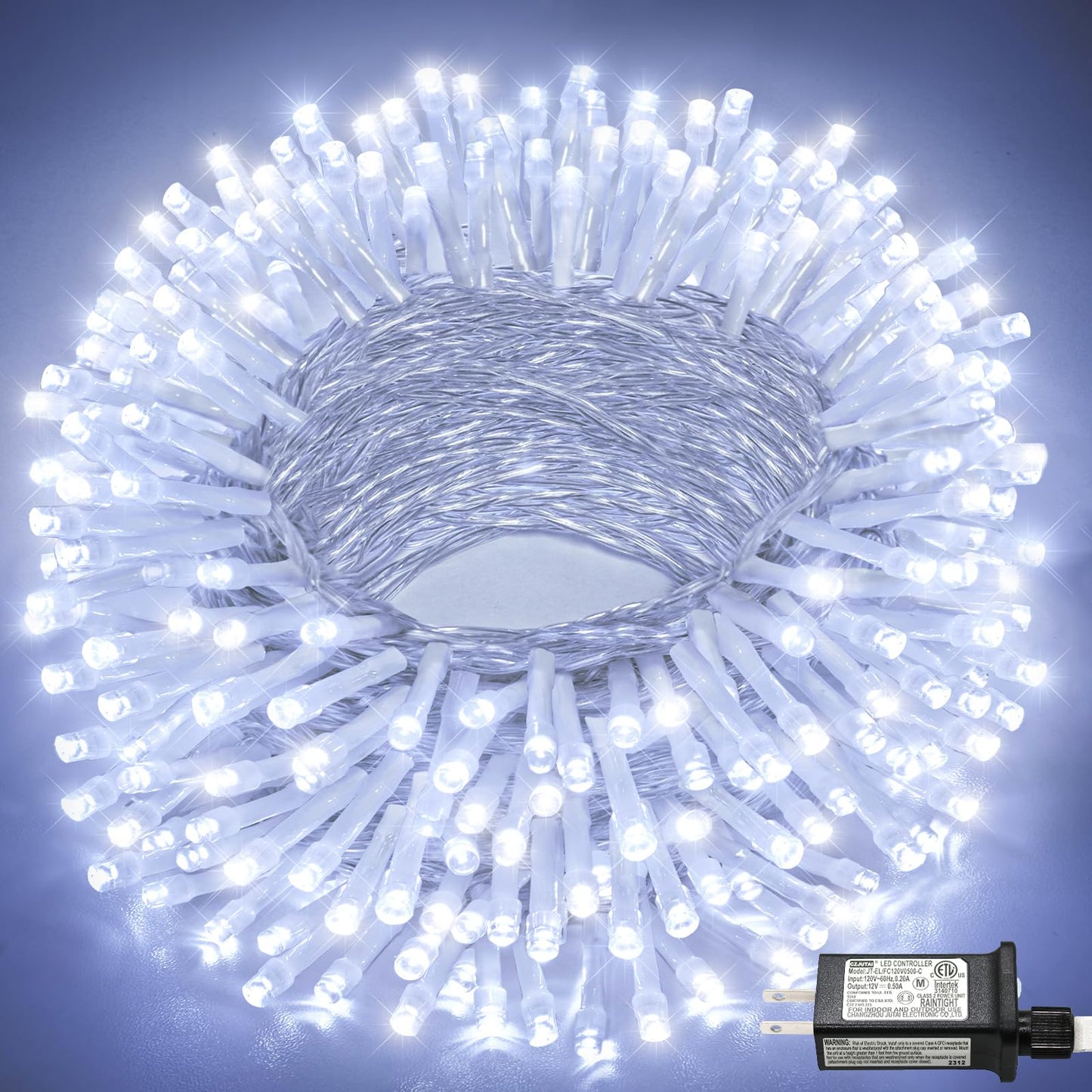 100FT 300 LED Outdoor String Lights, Plug in Connectable Christmas Lights Indoor Waterproof, 8 Modes Clear Wire String Lights for Outside Patio Garden Wedding Party Holiday Decorations, Cool White