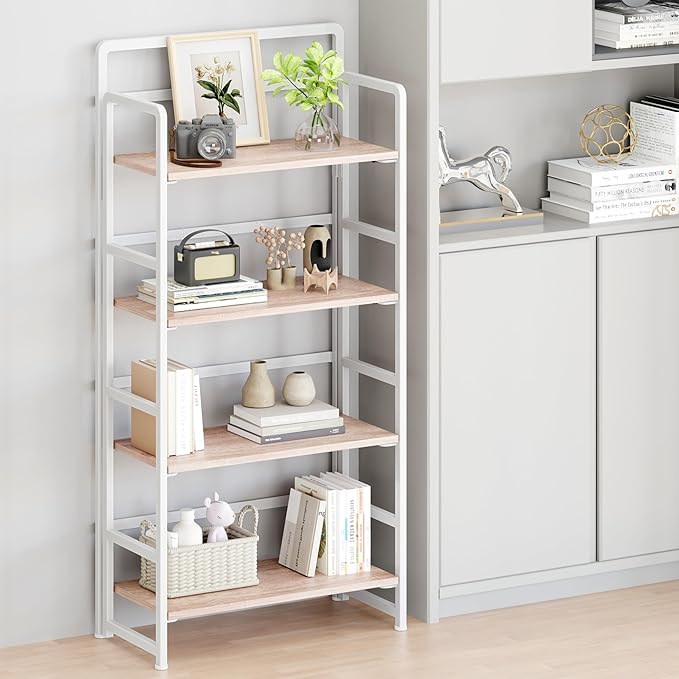 No Assembly Folding Bookshelf, 4 Tiers Collapsible Book Shelf